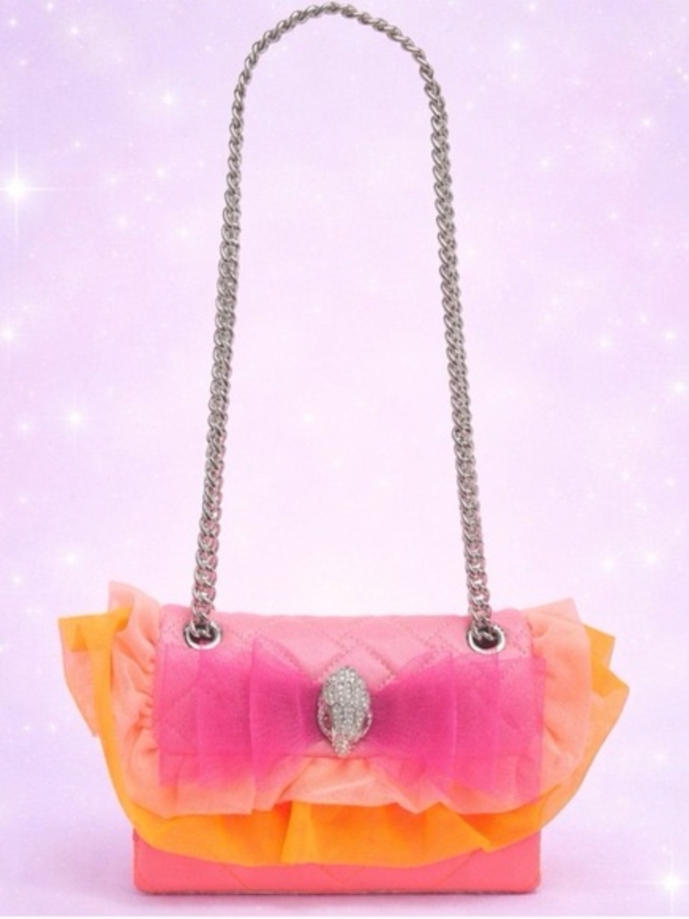Kurt Geiger London Mini Kensington Pink and Orange Ruffle Crossbody Chain Bag